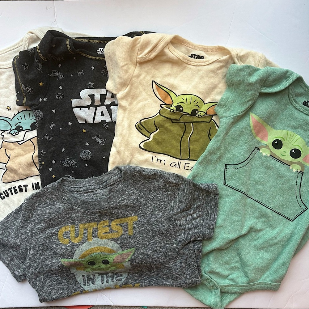 Star Wars & Grogu (Baby Yoda) 12M Bundle - 4 Onesies & 1 Graphic T | Disney